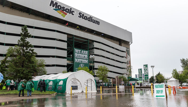 There was flooding outside Mosaic Stadium before the Roughriders hosted the Tiger-Cats. (Brent Just/Getty Images)