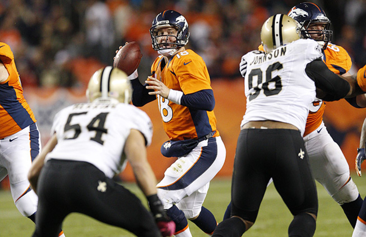 A Broncos-Saints Super Bowl would give Peyton Manning (center) a chance to avenge his 2010 loss to New Orleans.