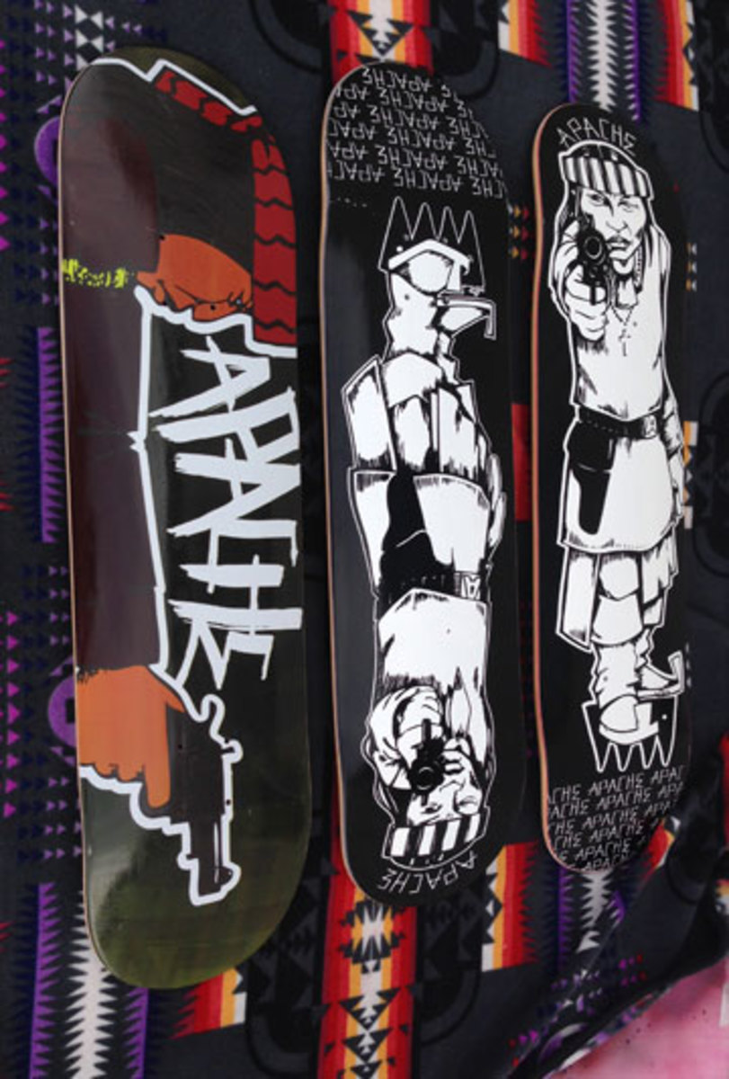 Douglas Miles’s Apache skateboards. (Jenny Vrentas) 