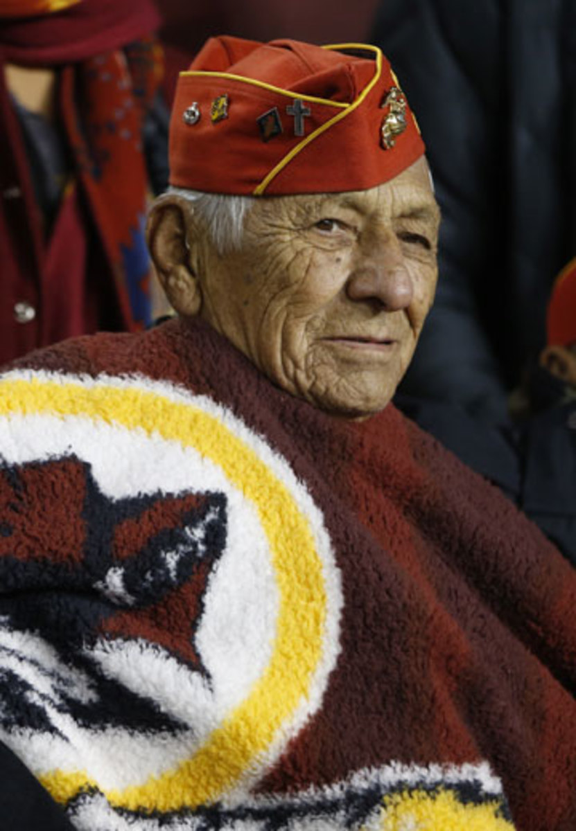 Navajo Code Talker Roy Hawthorn at a game at FedEx Field in November. (Evan Vucci/AP)