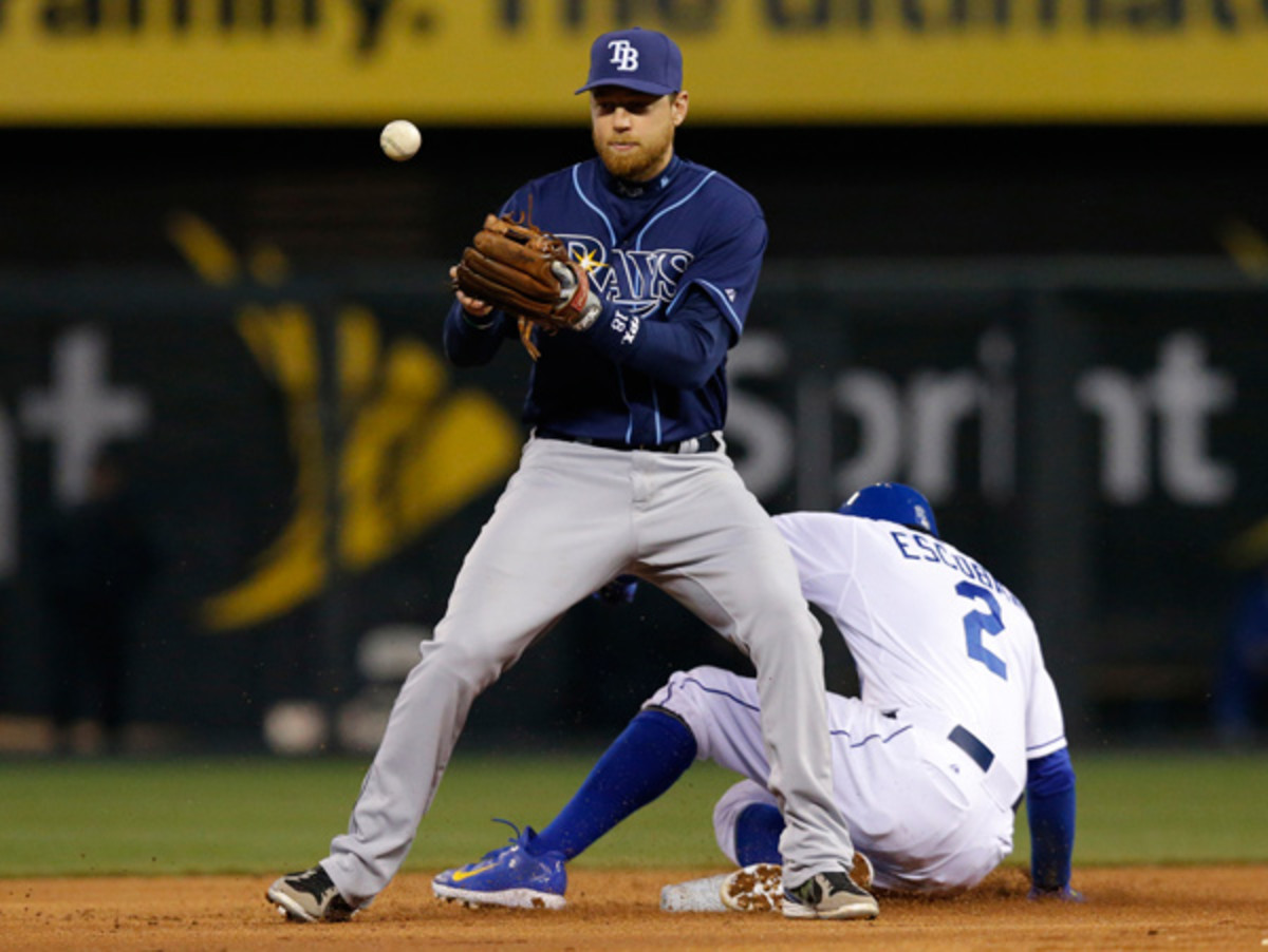 Ben Zobrist bobbles a ball on a transfer attempt in an April 8 game vs. the Royals. (Orlin Wagner/AP)
