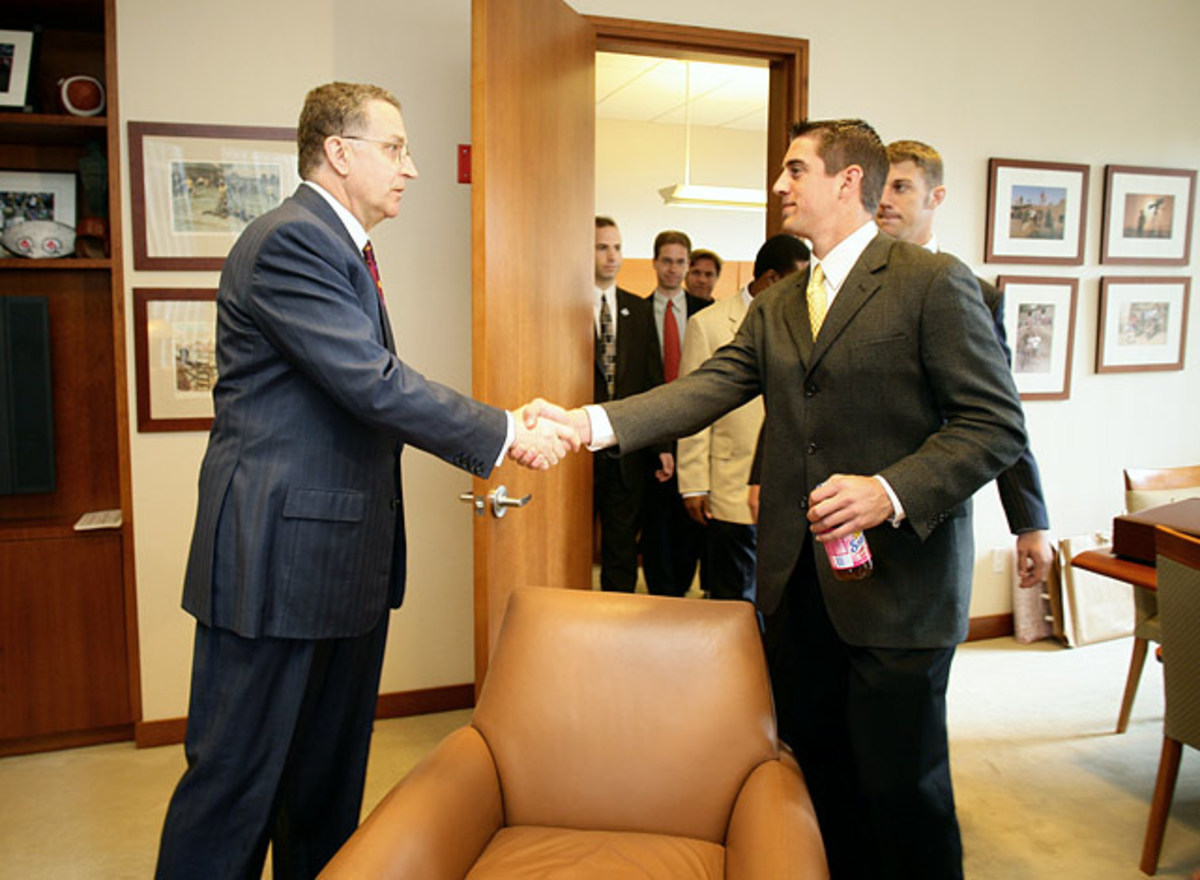 NFL Commissioner Paul Tagliabue and Aaron Rodgers