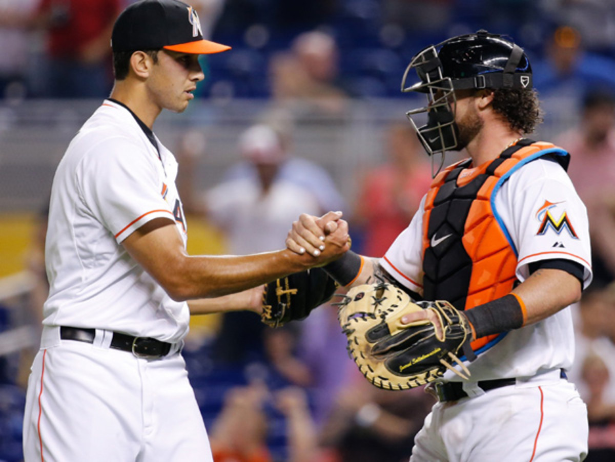 Steve Cishek and Jarrod Saltalamacchia are two Marlins leading the early charge. (Rob Foldy/Getty Images)