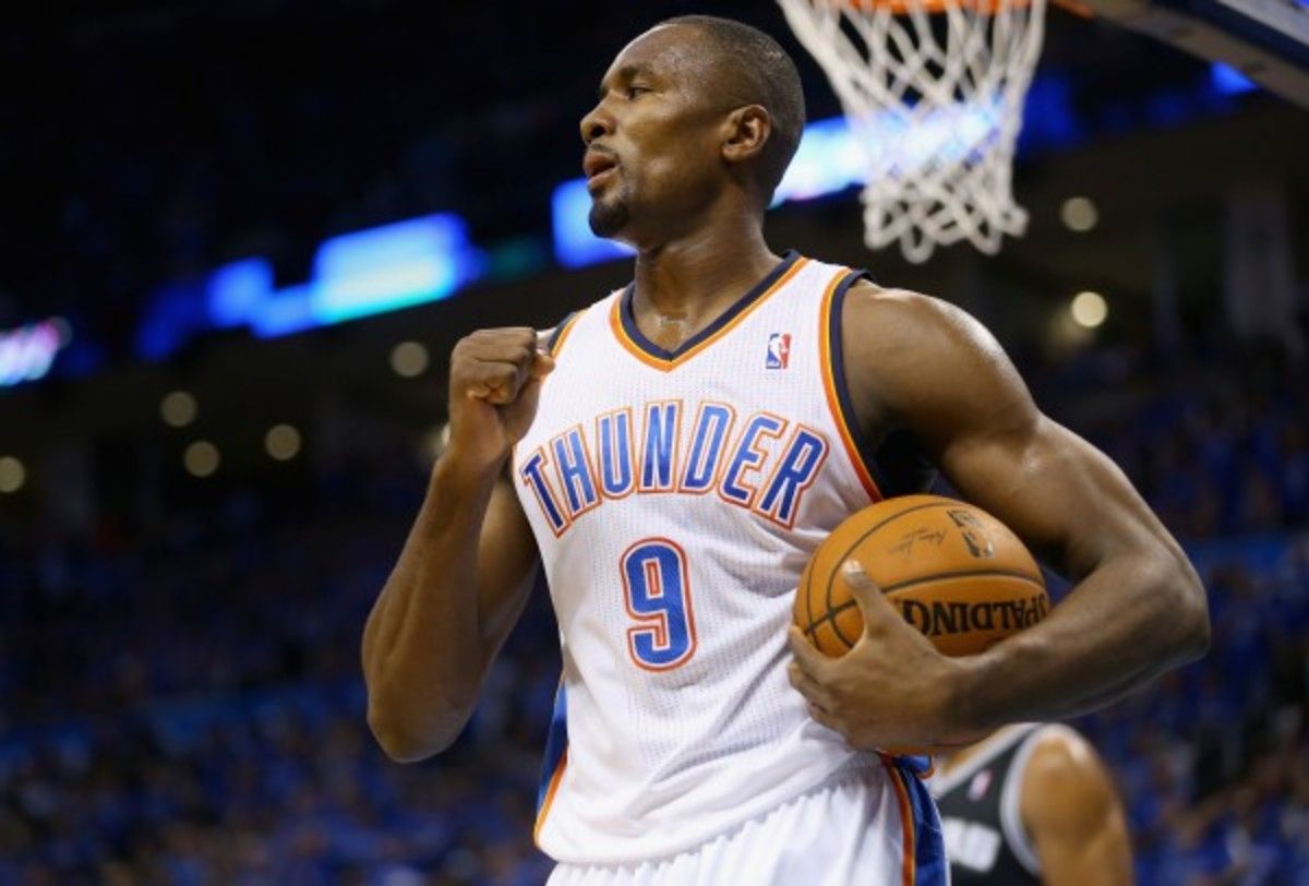 Serge Ibaka and the Thunder's interior defense limited the Spurs to 39 percent shooting in Game 3. (Ronald Martinez/Getty Images)