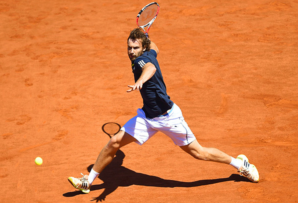 The infamous Ernests Gulbis forehand in all of its glory. (PASCAL GUYOT/AFP/Getty Images)