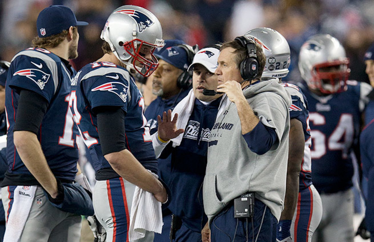 Tom Brady (left) and Bill Belichick are back in the AFC title game for the third straight year.