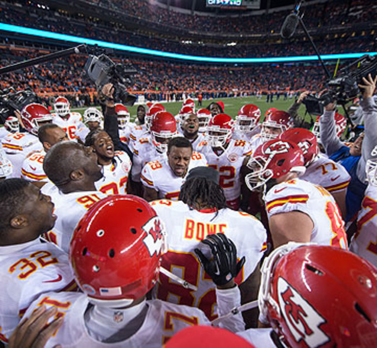 Eric Berry, center, has been a leader on the Chiefs since he arrived in 2010. (Rob Tringali/Getty Images)