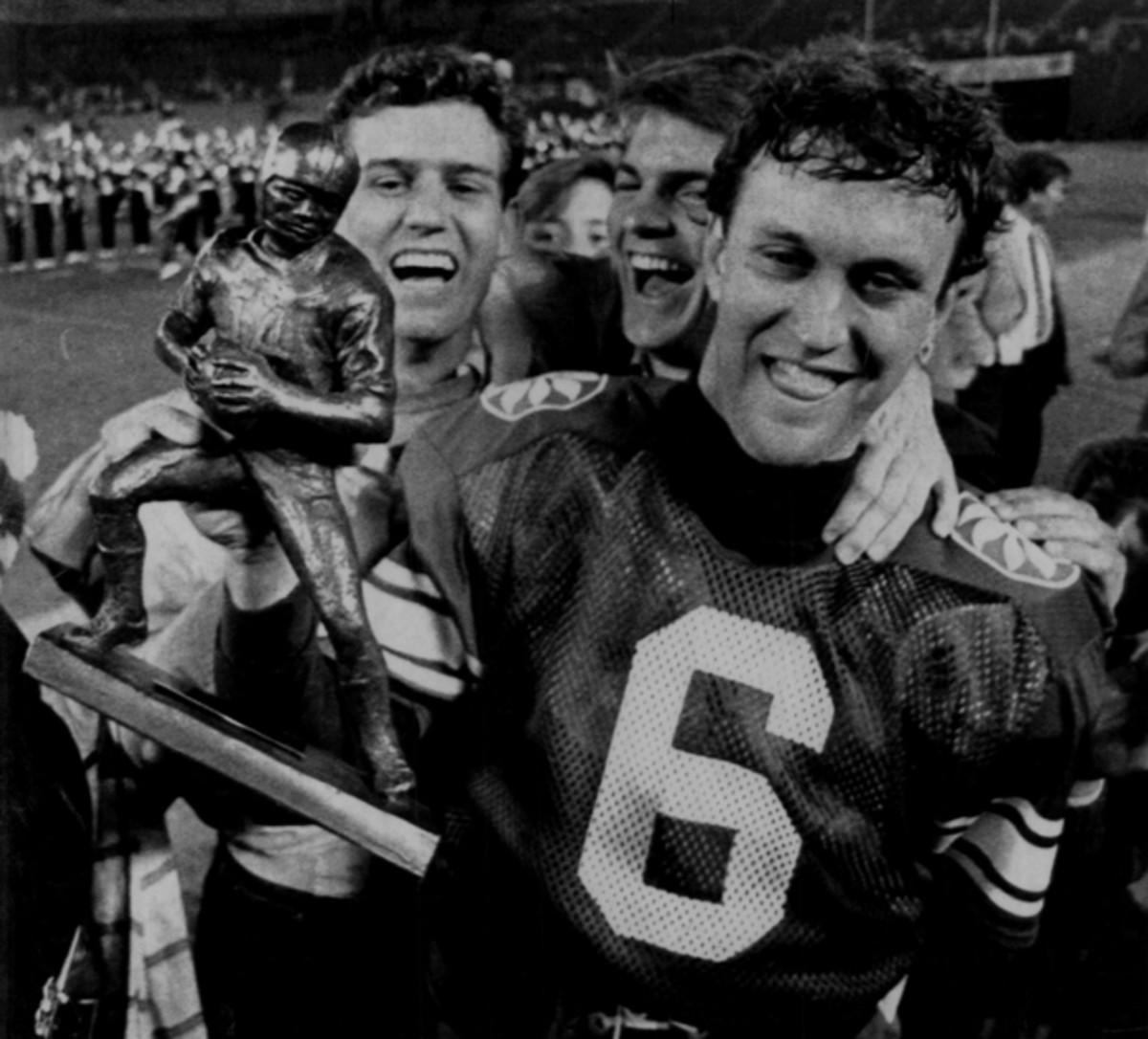 BYU Cougar QB Robbie Bosco (6) after winning the Most Valuable Player trophy in the Holiday Bowl.