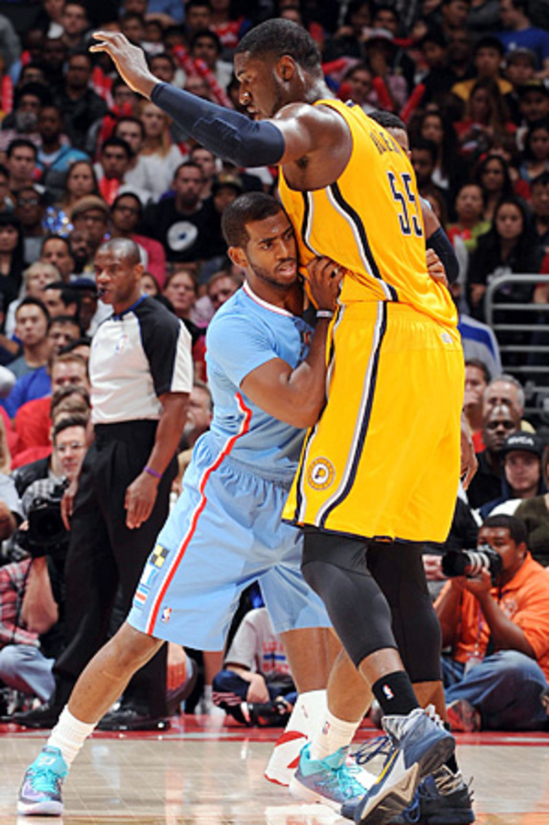 Roy Hibbert, who used to tell strangers that he was a jockey, towers over guards such as Chris Paul.