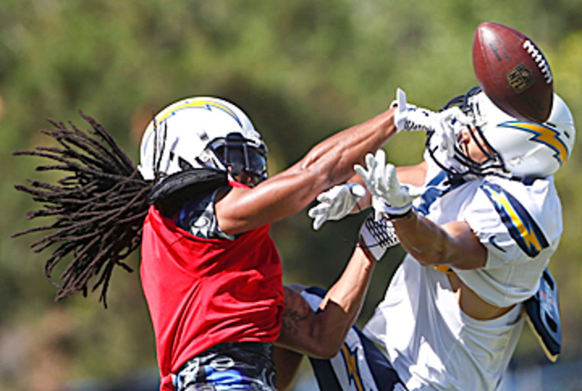 First-round cornerback Jason Verrett (in red) looked like the real deal. (Lenny Ignelzi/AP)