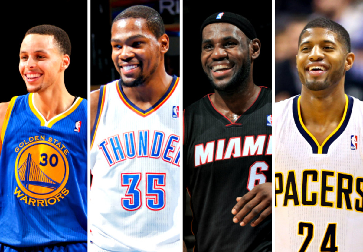 Stephen Curry and Paul George should join LeBron James and Kevin Durant as All-Star starters. (Nathaniel S. Butler/Layne Murdoch Jr./Allen Einstein/Andy Lyons/NBAE via Getty Images)