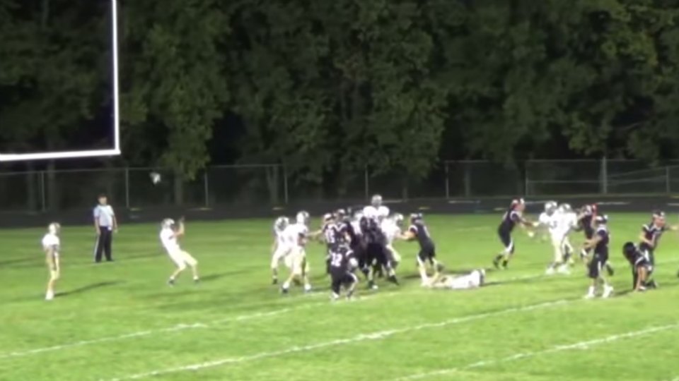 Kicker makes greatest extra point of all time off opponent's helmet
