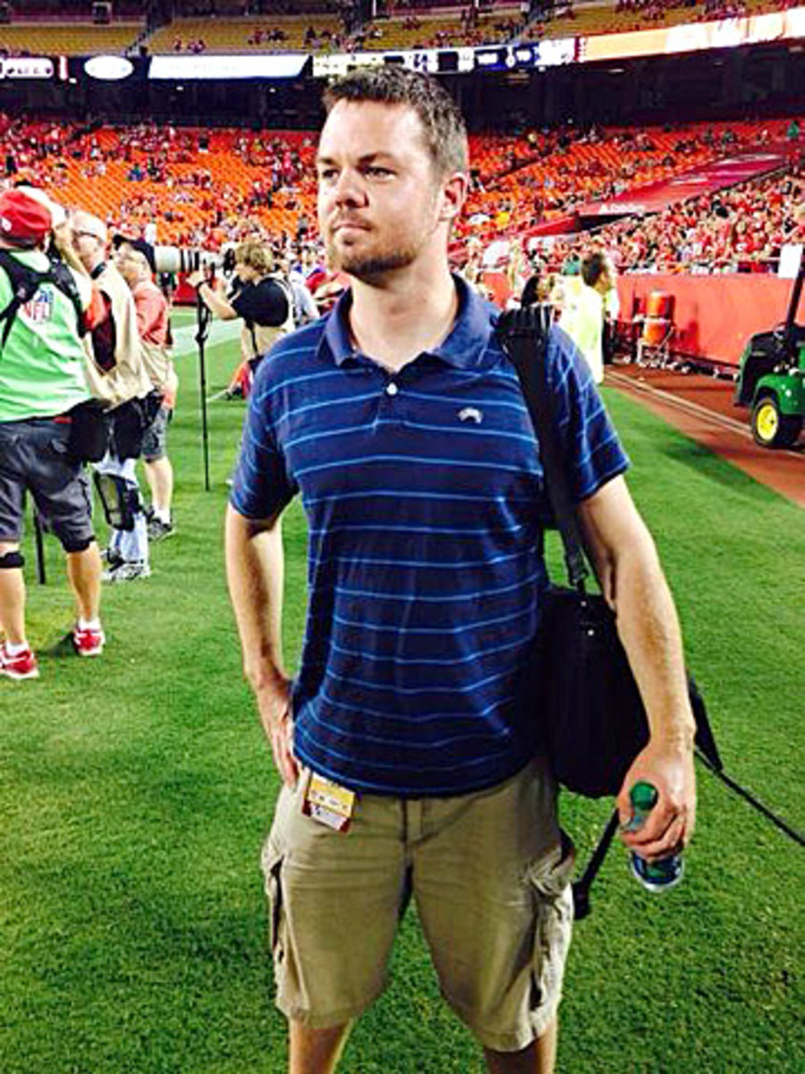 Andy on the sidelines at K.C.'s Arrowhead Stadium. (Peter King/The MMQB)