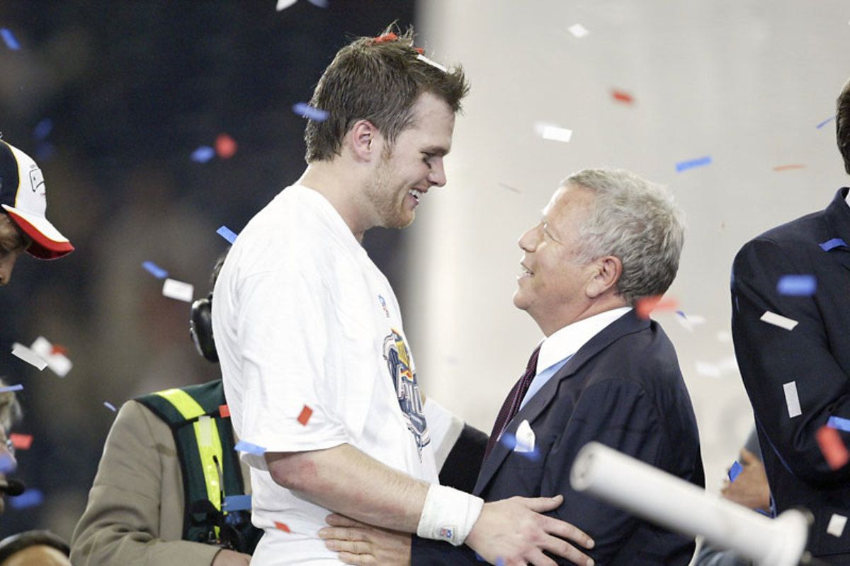 Brady and Robert Kraft after the Super Bowl XXXIII win. (Al Tielemans/Sports Illustrated)