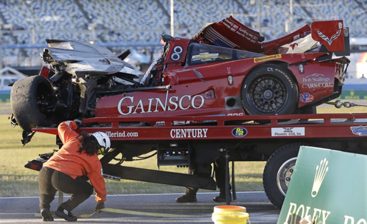 Memo Gidley was hospitalized after his Corvette plowed into the back of Matteo Malucelli's Ferrari.