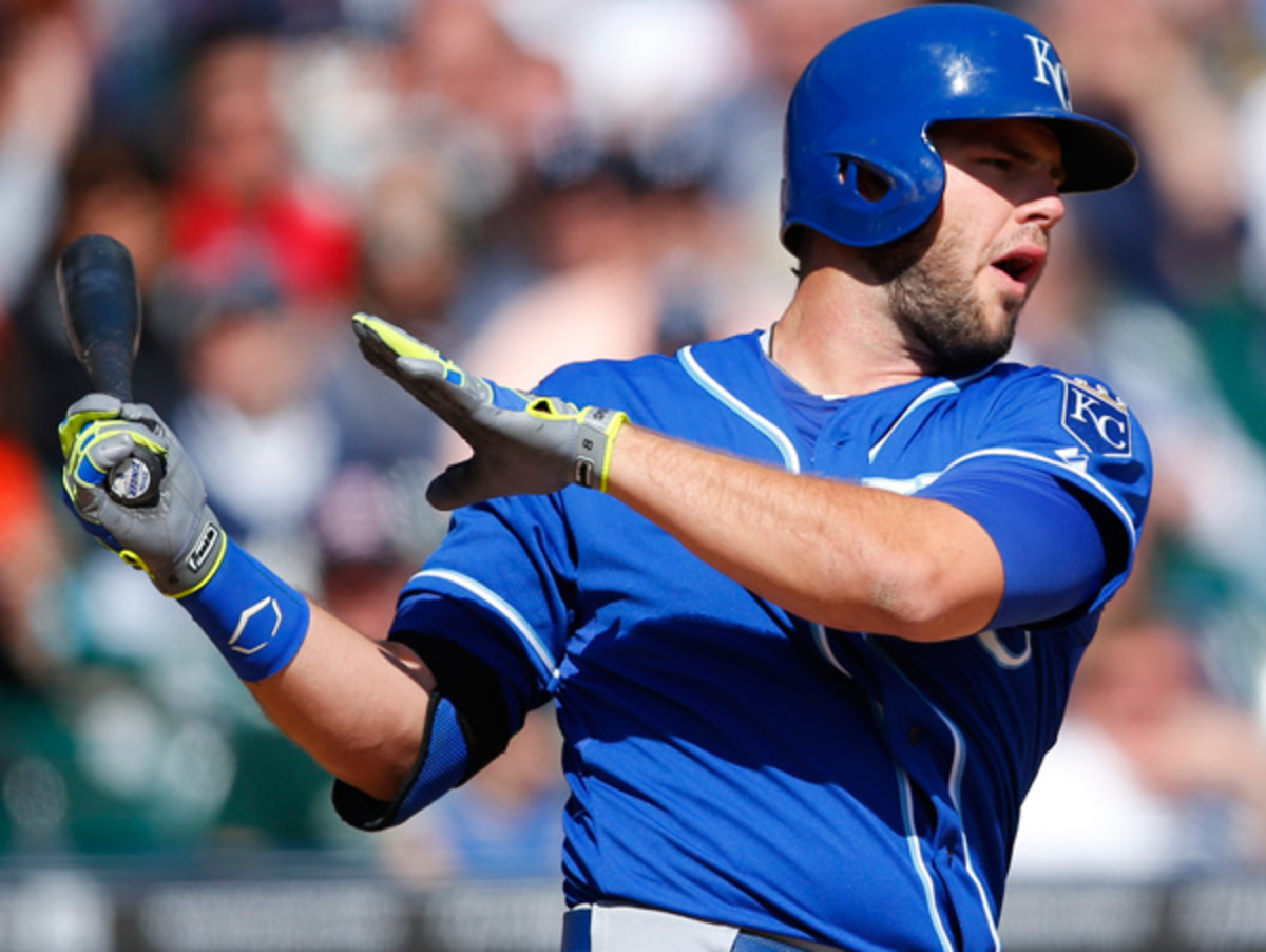 Mike Moustakas remains without a hit through Kansas City's first five games. (Paul Sancya/AP)