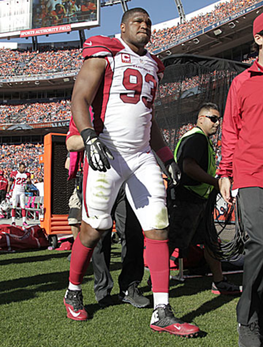 Calais Campbell could miss a month with a sprained MCL. (Joe Mahoney/AP)