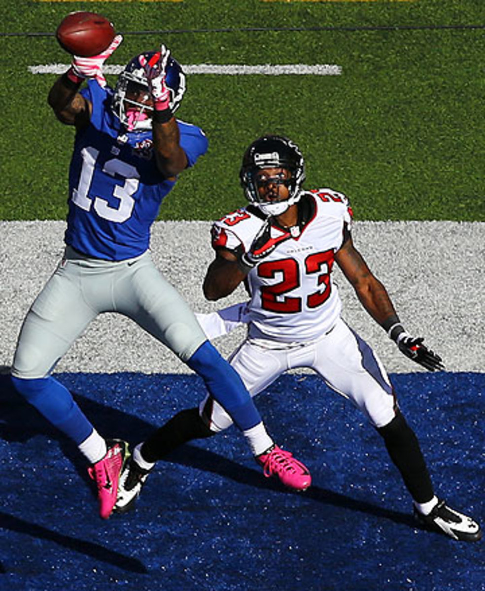 Odell Beckham Jr. caught four balls for 44 yards and a touchdown in his NFL debut. (Al Bello/Getty Images)