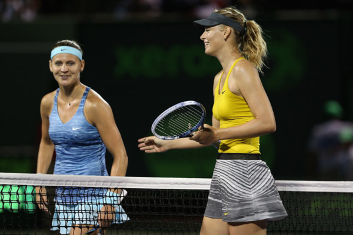 Lucie Safarova and Maria Sharapova were possibly the most entertaining match-up of the first week. (Clive Brunskill/Getty Images)