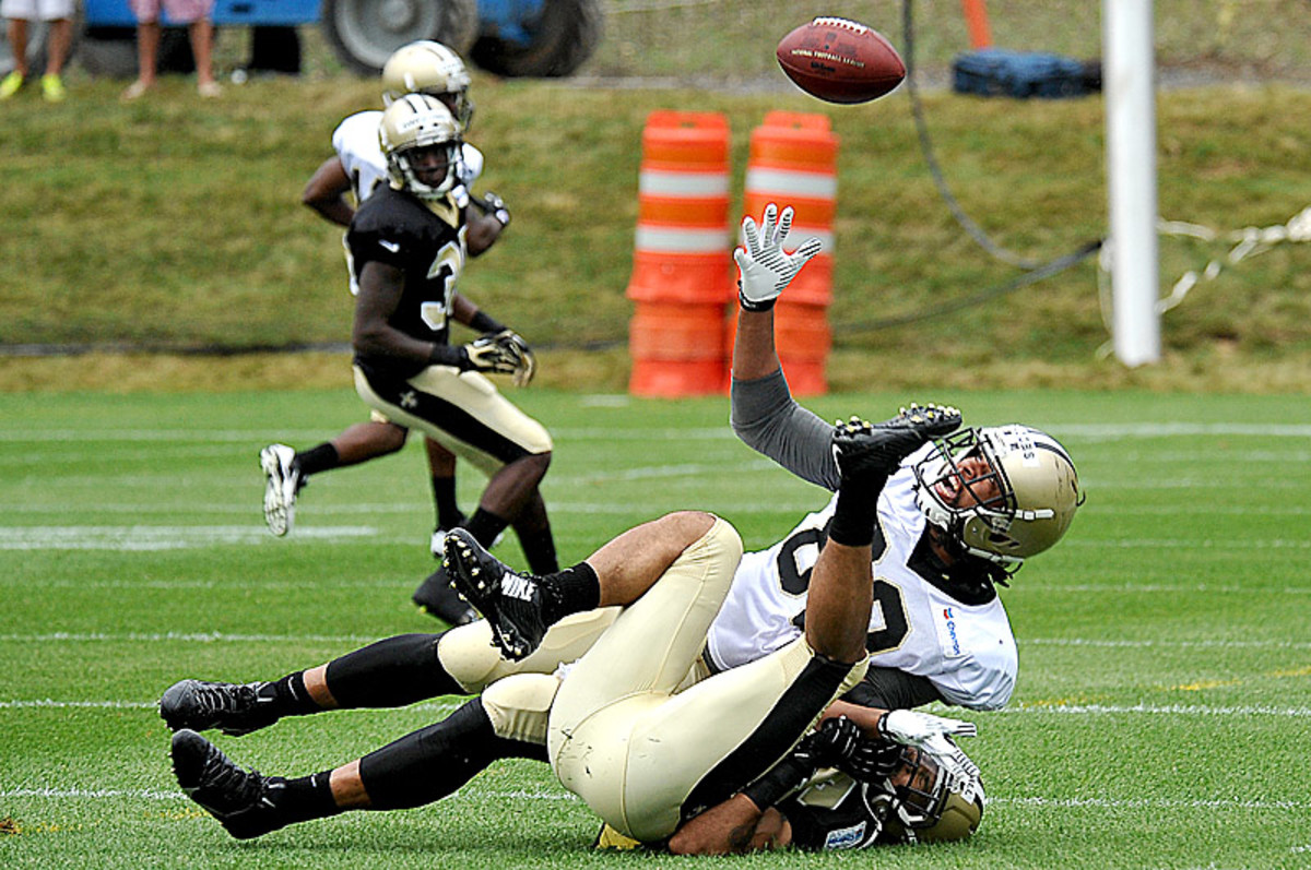 Things got more physical on the first day of padded practices. (Chris Tilley/AP)