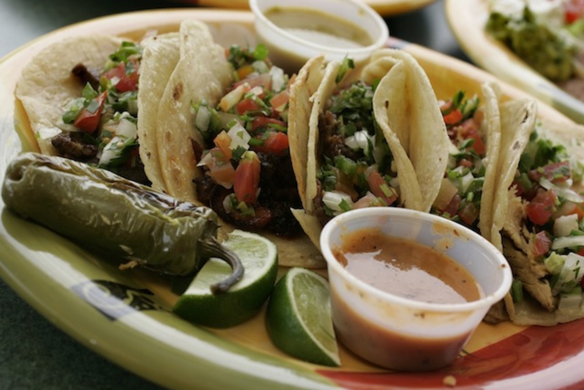 A variety of tacos from La Pasadita Restaurant in Fort Worth, Texas