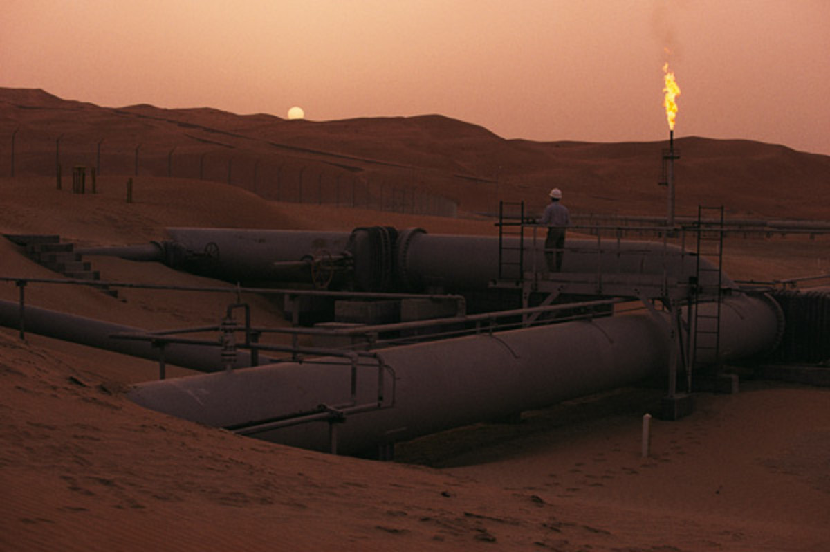A Saudi Arabia oil field, looking warm and oily