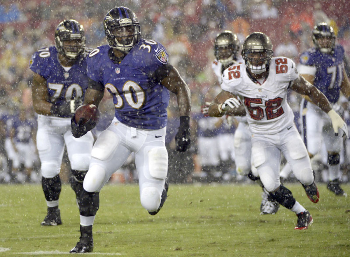 With his edge speed, Bernard Pierce is an ideal complement to jittering power of Ray Rice in the ground game. (Phelan M. Ebenhack/AP) 