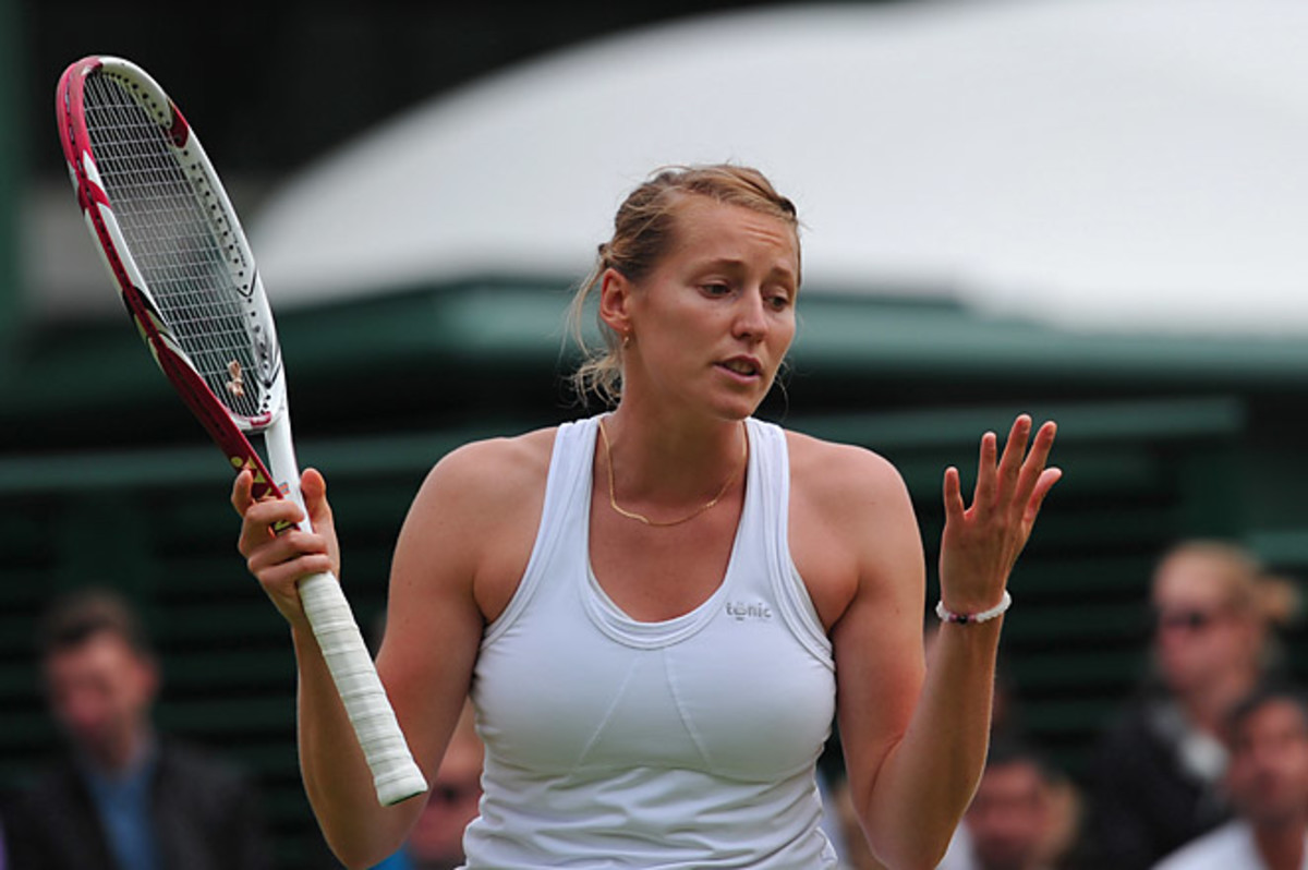 The line judge was bruised on his knee from the ball, but Puchkova insists she didn't mean to hit him.