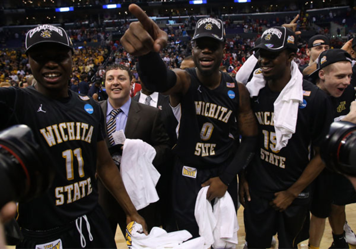 Cleanthony Early (11) celebrates with his Wichita State teammates after upsetting the No. 2 seeded Ohio State Buckeyes to reach teh FInal Four. (Jeff Gross/Getty)