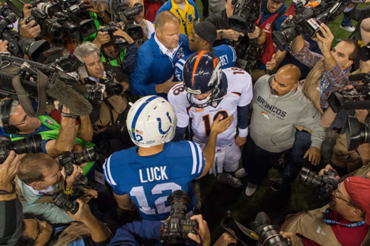 Andrew Luck and Peyton Manning :: Zach Bolinger/Icon SMI