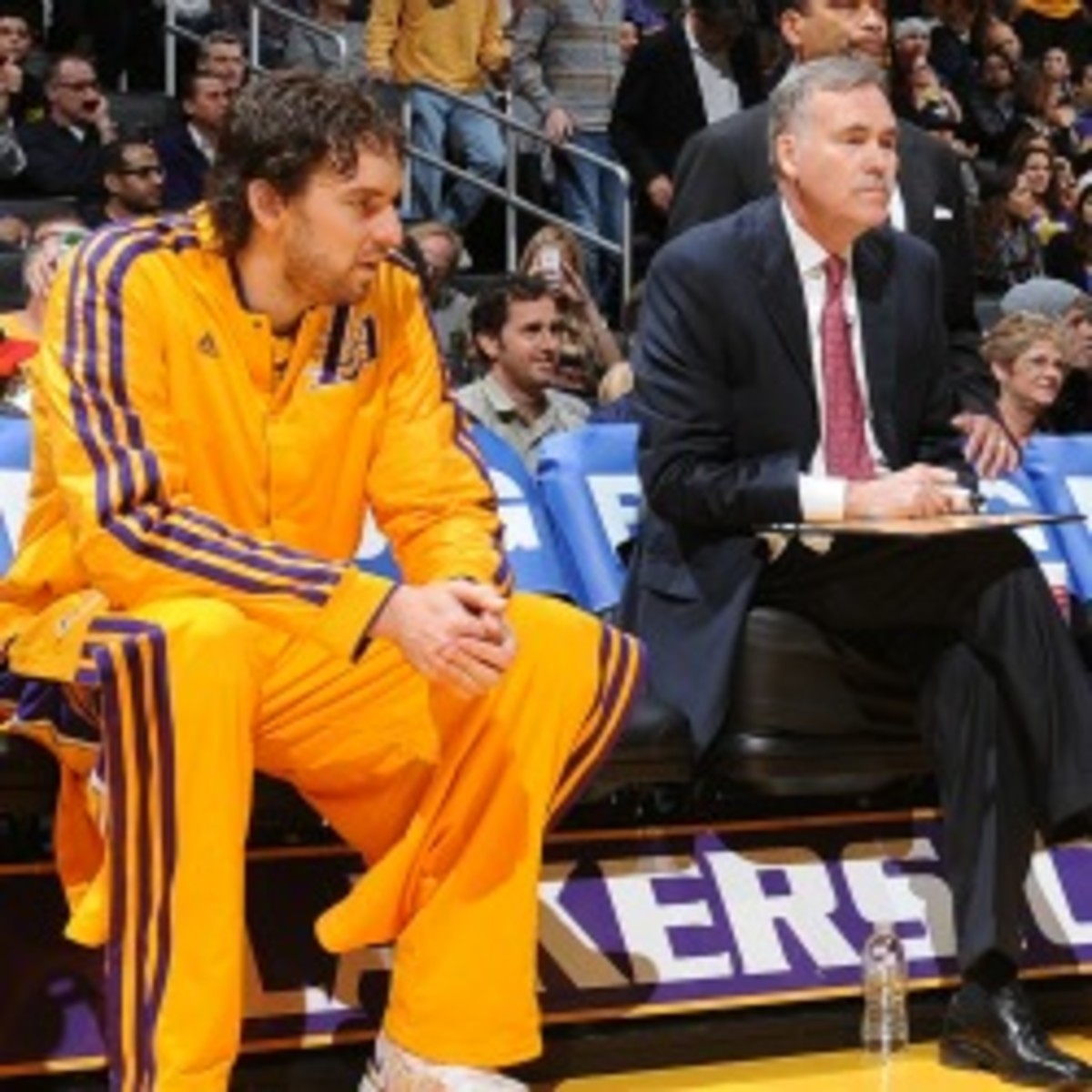 Lakers coach Mike D'Antoni permanently moved Pau Gasol to the bench Monday. (Andrew D. Bernstein/Getty Images)