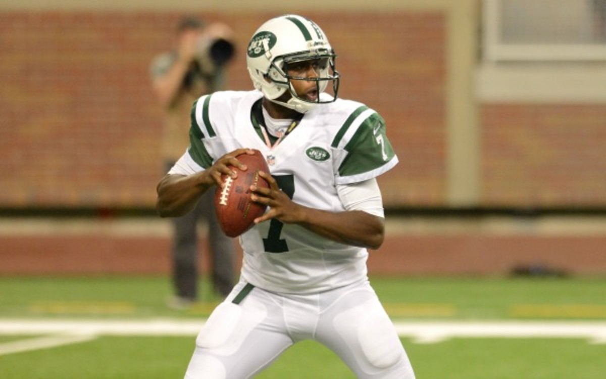 Jets rookie QB Geno Smith threw three interceptions in the first half of his first NFL game. (Mark Cunningham/Getty Images)