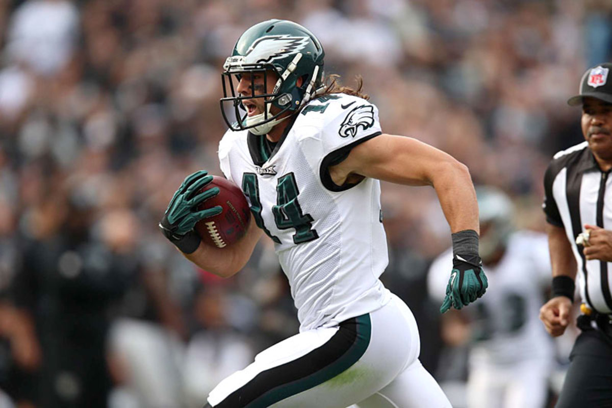 Riley Cooper with one of his three TDs (and QB Nick Foles’s seven) at Oakland in Week 9. (Jed Jacobsohn)