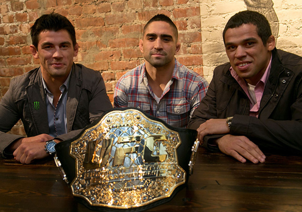 Dominick Cruz (left), Ricardo Lamas and Renan Barao stumped for UFC in New York on Wednesday.