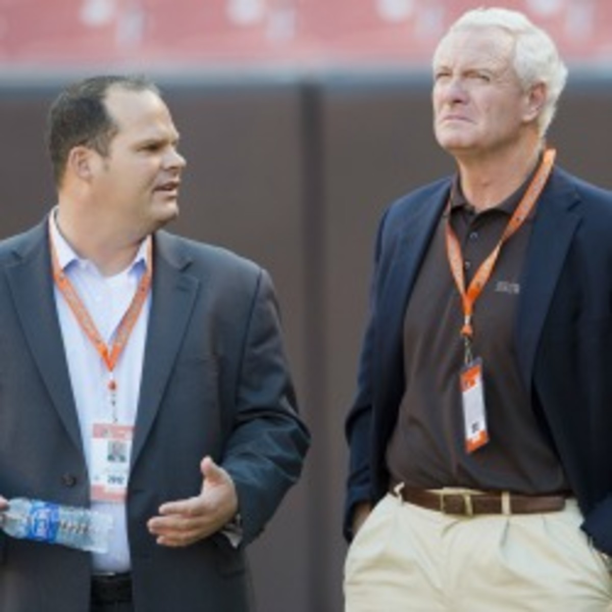 Browns owner Jimmy Haslem (right) is expected to make a statement to media.   (Jason Miller/Getty Images)