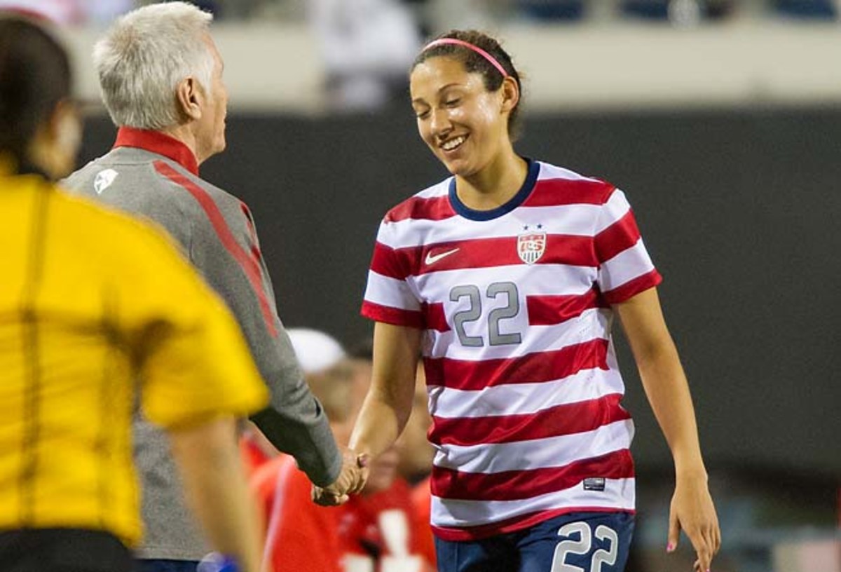 Christen Press (right) scored three of the U.S.' seven goals over two friendlies against Scotland.