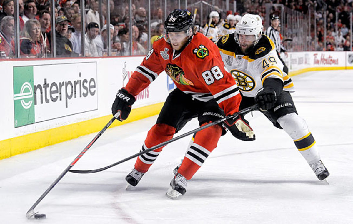 Patrick Kane says the Blackhawks' unfamiliarity with the Bruins has been a factor in the Cup final.