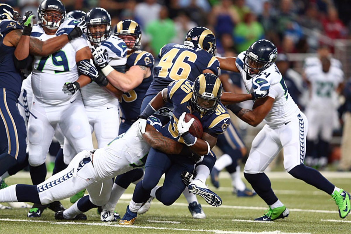 Among the more worrying stats, fifth-round rookie Zac Stacy pounded the Seattle defense for more yards than longtime Ram Steven Jackson ever gained against Seattle. (Andy Lyons/Getty Images) 