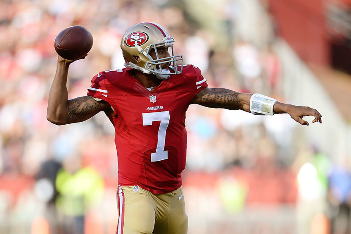 The Niners masked their offensive formations in the preseason, so opponents shouldn’t base their defensive gameplans around what Colin Kaepernick was doing in August. (Thearon W. Henderson/Getty Images) 