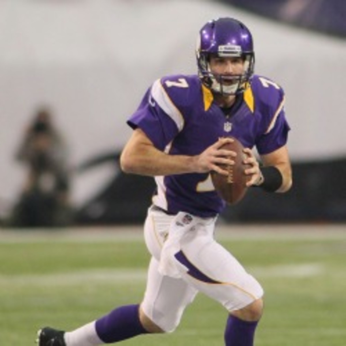 Vikings quarterback Christian Ponder is dealing with elbow bursitis. (Andy King/Getty Images)