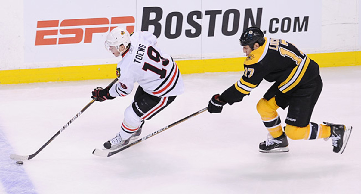 Chicago's Jonathan Toews (3rd) and Boston's Milan Lucic (50th) were taken in the 2006 NHL Draft.