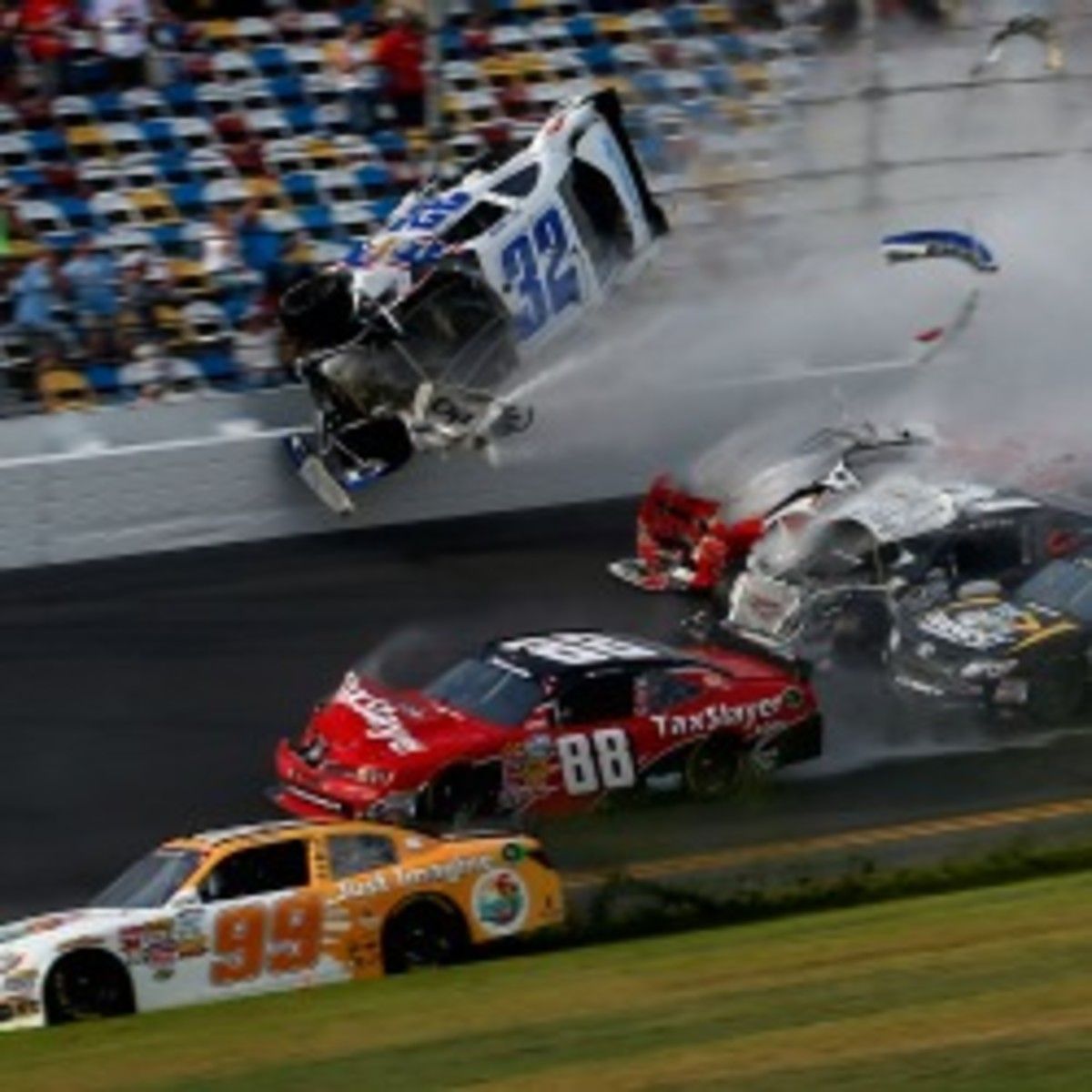 28 people in the stands were injured during a last-lap crash at Daytona. (Chris Graythen/Getty Images)