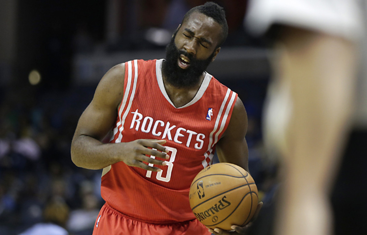 James Harden was forced to leave the Rockets' final preseason game after suffering a knee contusion.