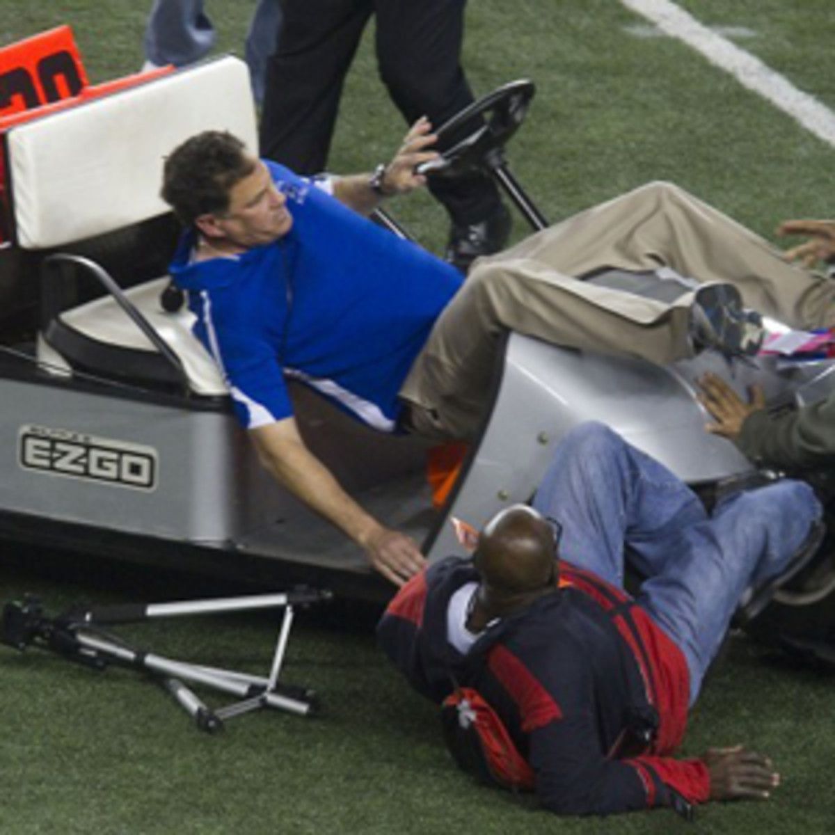 Spring Dekaney football coach Willie Amendola is struck by a golf cart at Cowboys Stadium in 2011. (YouTube)