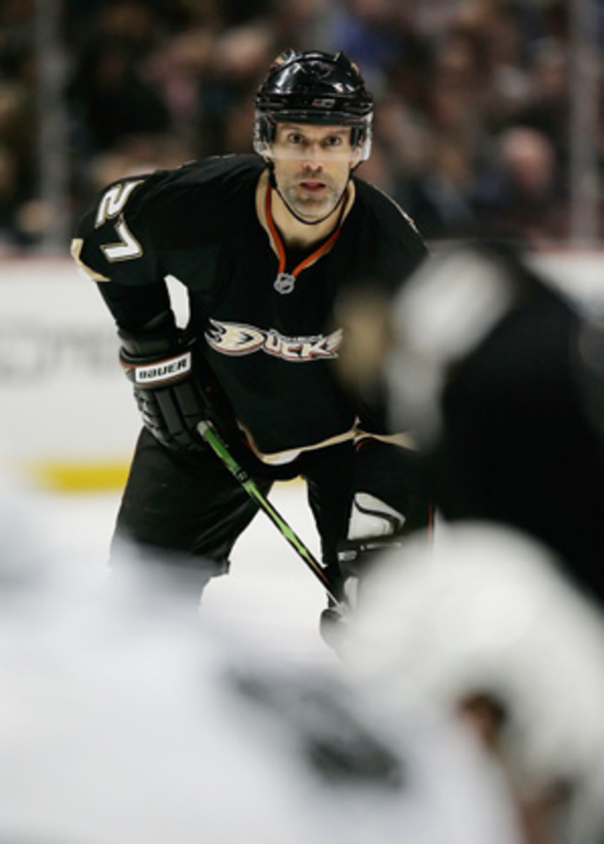 Anaheim Ducks defenseman Chris Pronger skates against the Detroit