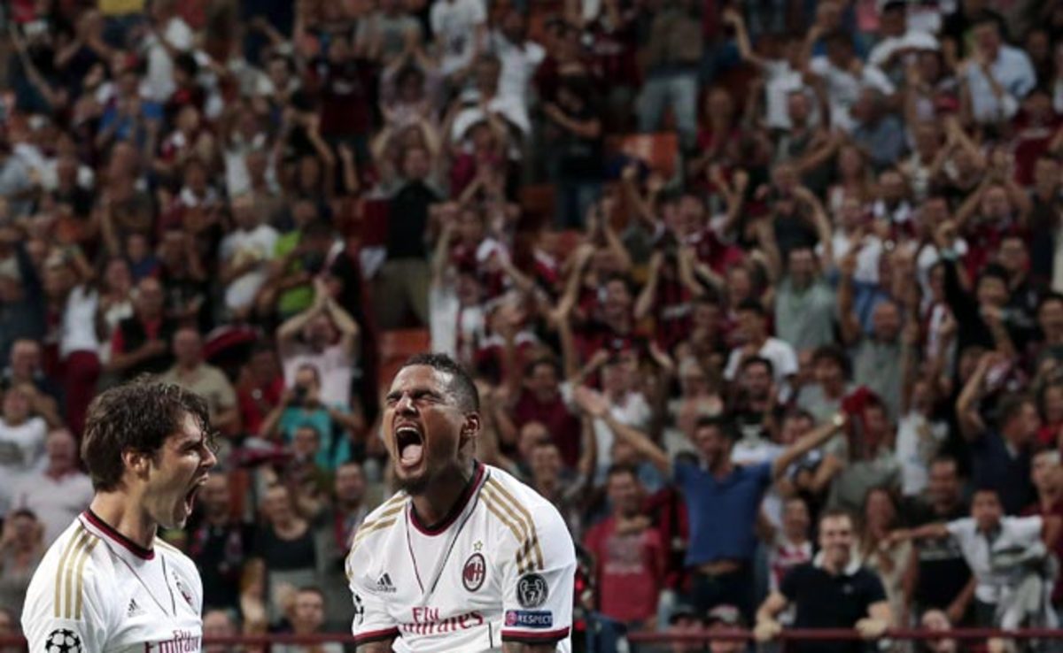 AC Milan's Kevin-Prince Boateng (right) scored two goals against PSV Eindhoven.