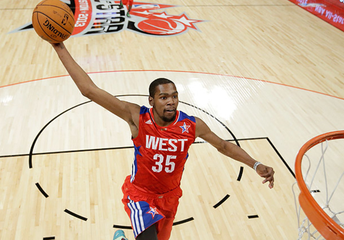 Kevin Durant goes for a dunk during the All-Star Game