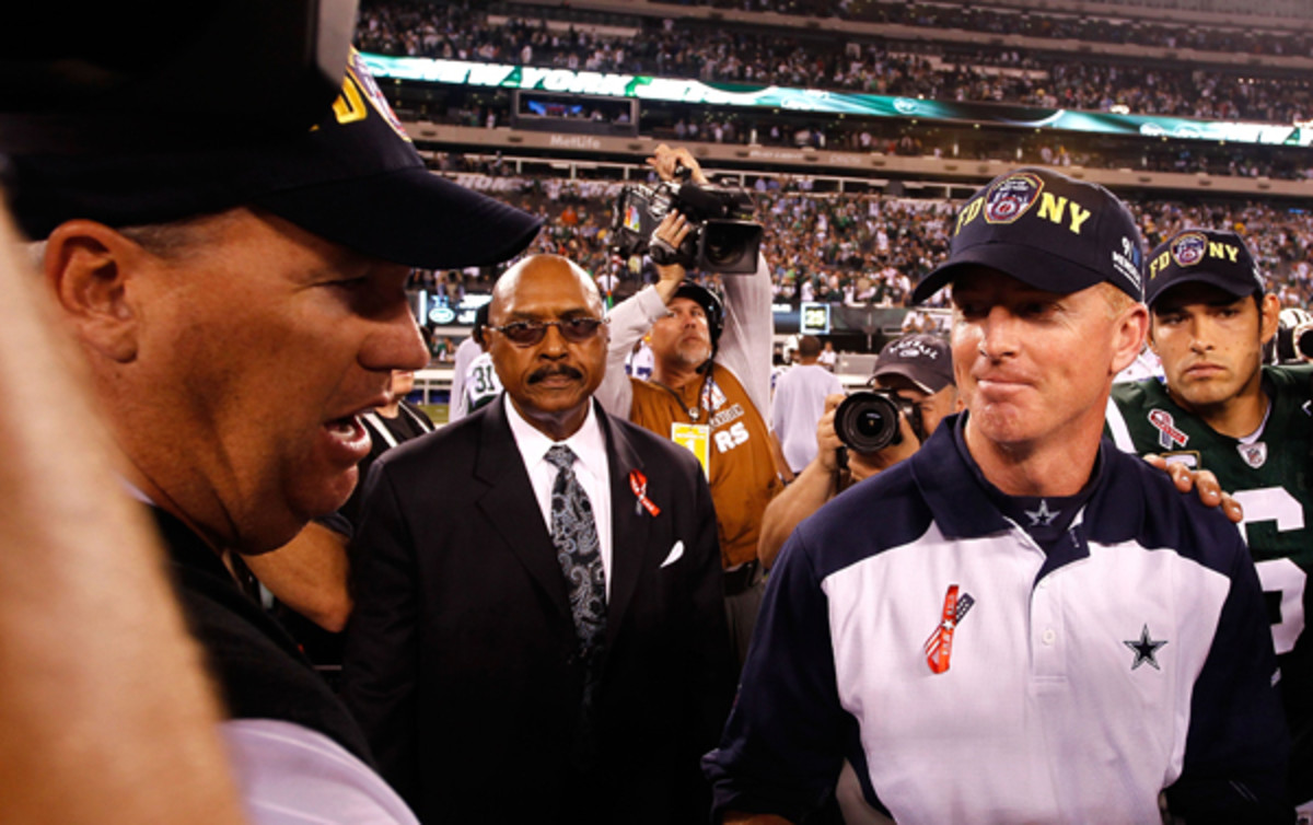 Rex Ryan and Jason Garrett in 2011, when prospects were brighter for both men. (Jeff Zelevansky/Getty Images)