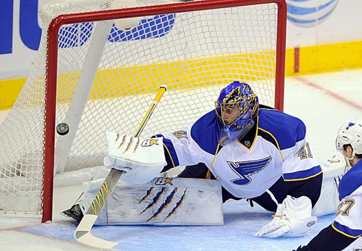 Halak was forced to miss time in the Blues' net due to a suspected ankle injury.
