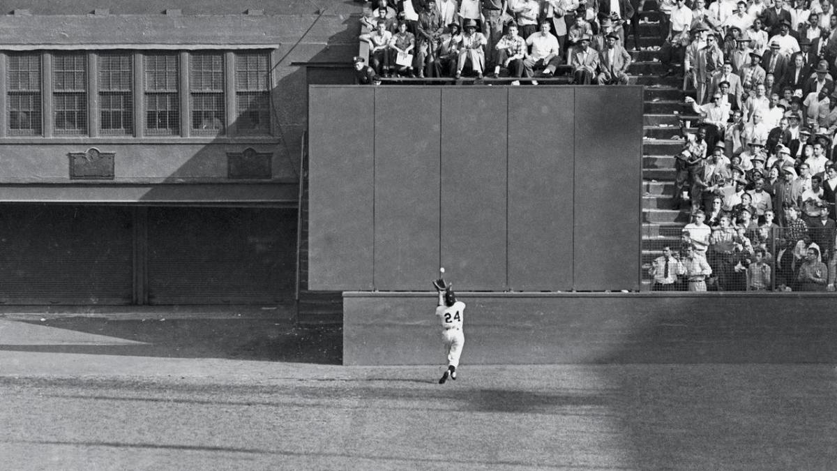 Willie Mays makes "The Catch" on this deep fly ball by Vic Wertz in the 1954 World Series